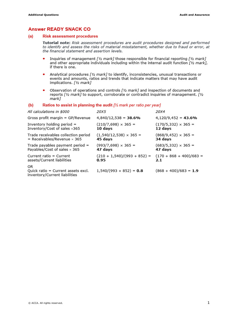 Audit Risk Assessment for Ready Snack Co | PDF | Audit | Risk