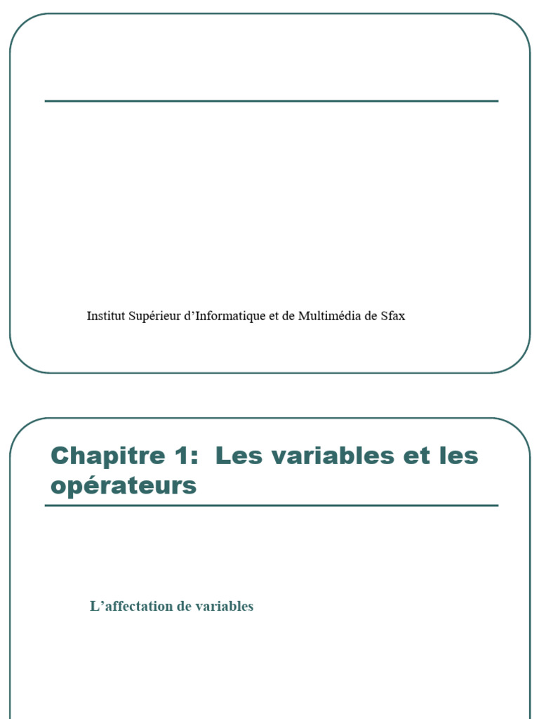 Variables et opérateurs en algorithmique | PDF | Variable (informatique ...