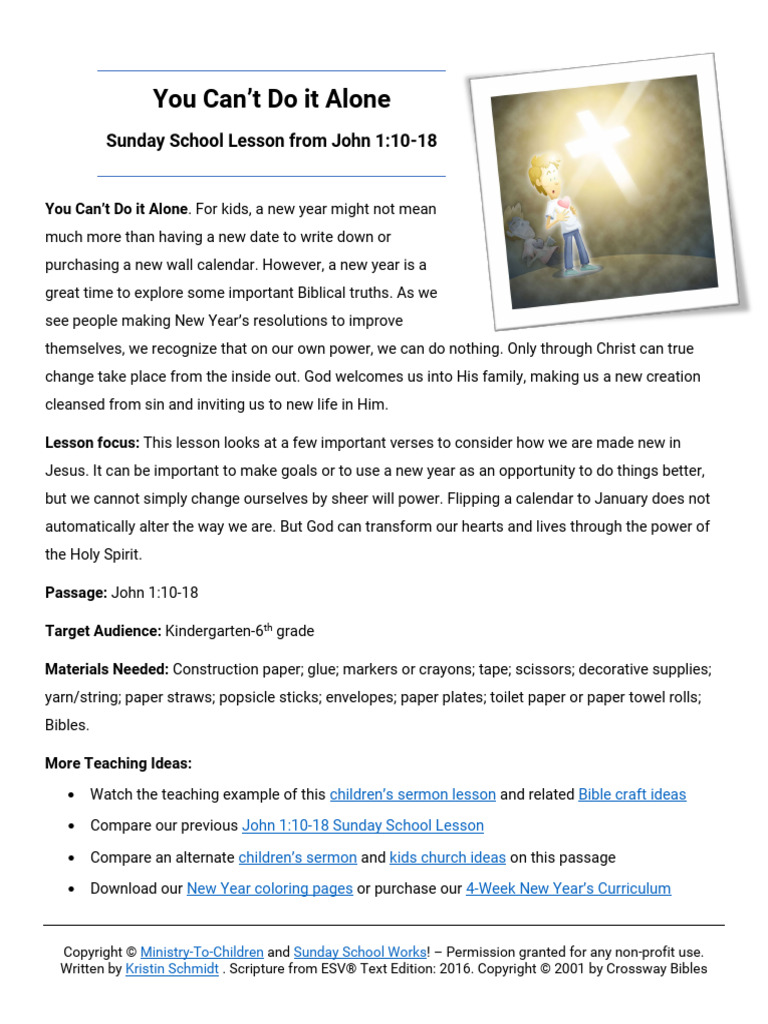 Sunday School Lesson John 1 - 10 18 You Cant Do It Alone | PDF ...