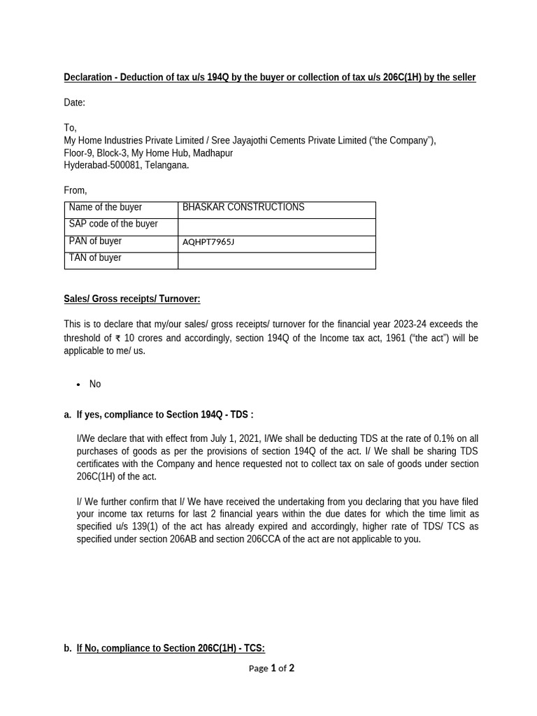 Declaration From Customers2 | PDF | Taxes | Public Finance