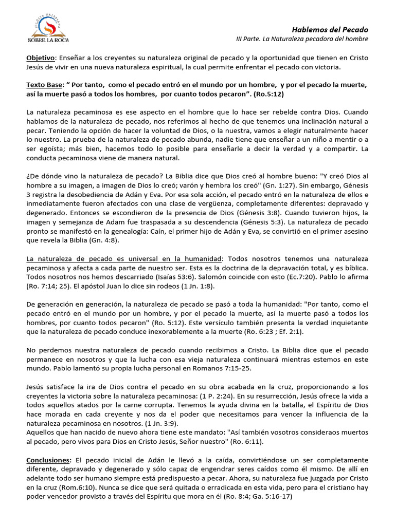 La Naturaleza Pecadora del Hombre | PDF | Pecado | Adán y Eva