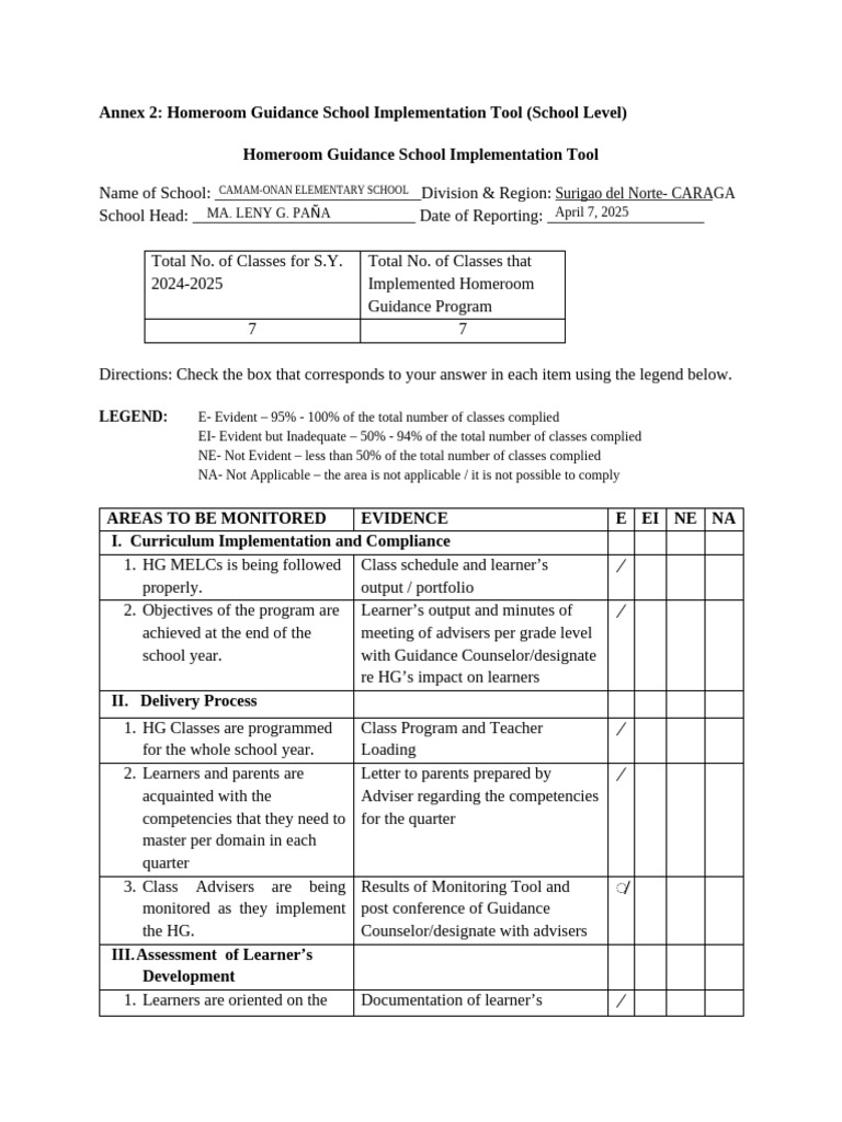 Homeroom Guidance Implementation Tool | PDF | Learning
