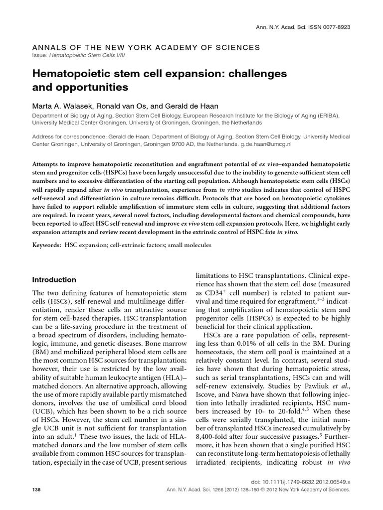HSC Expansion: Challenges & Advances | PDF | Hematopoietic Stem Cell ...