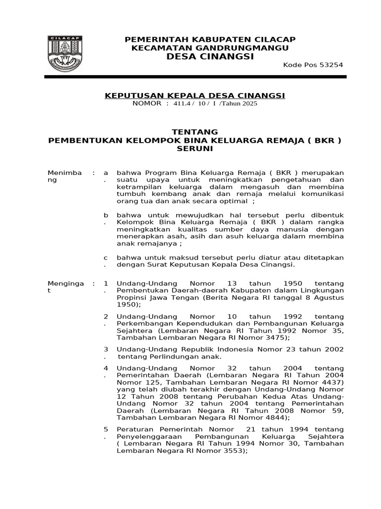 Pembentukan BKR Desa Cinangsi 2025 | PDF