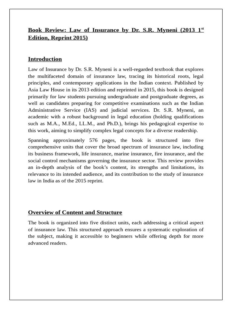 Law of Insurance: A Comprehensive Review | PDF | Insurance | Life Insurance