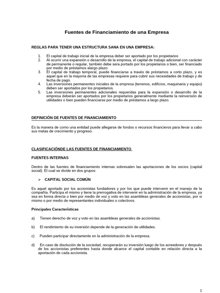 Fuentes de Financiamiento Empresarial | PDF | Compartir (Finanzas ...