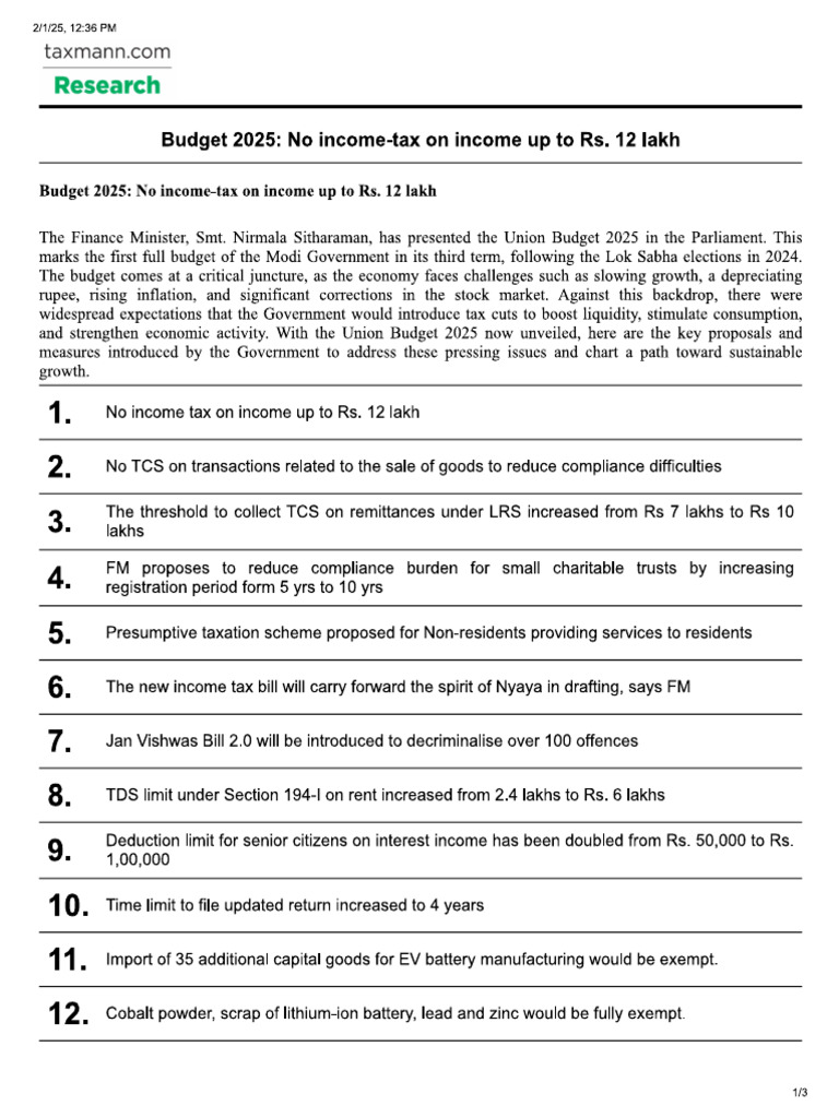 Budget 2025 Highlights Pdf