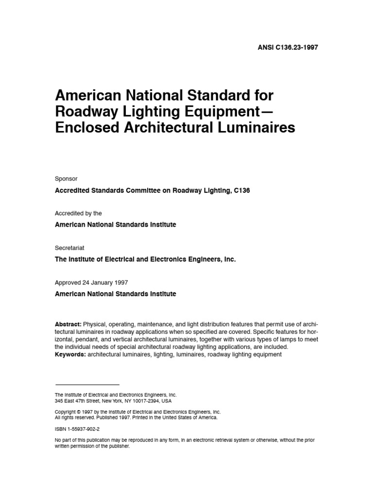American National Standard For Roadway Lighting Equipmentñ Enclosed ...