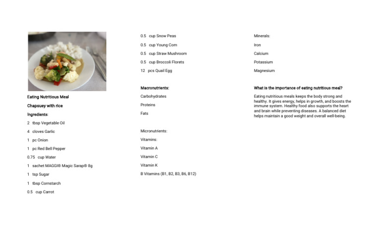 Eating Nutritious Meal Chapsuey With Rice | PDF