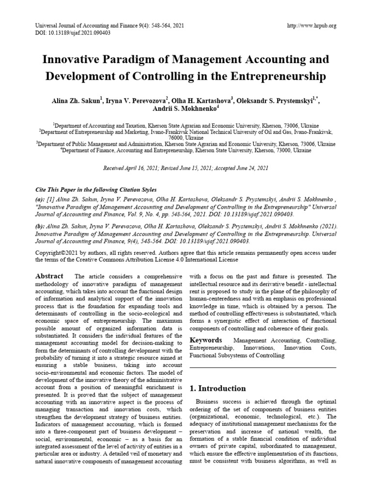 Innovative Paradigm of Management Accoun | PDF | Management Accounting ...