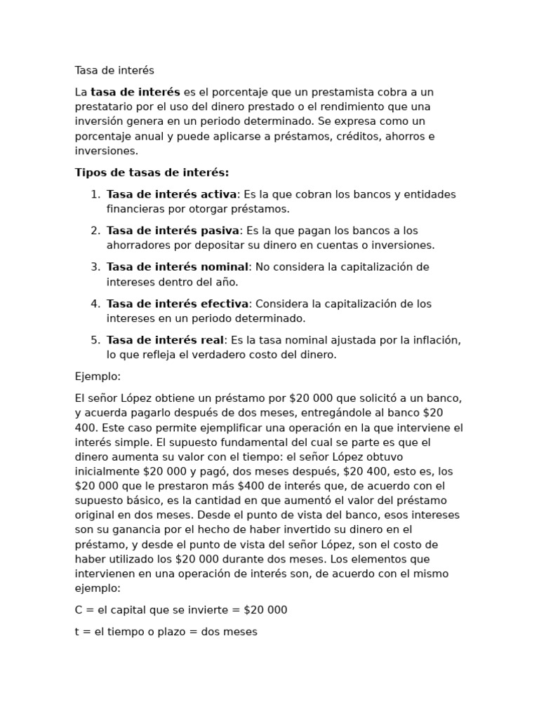 Tasa de Interes y Tipos | PDF