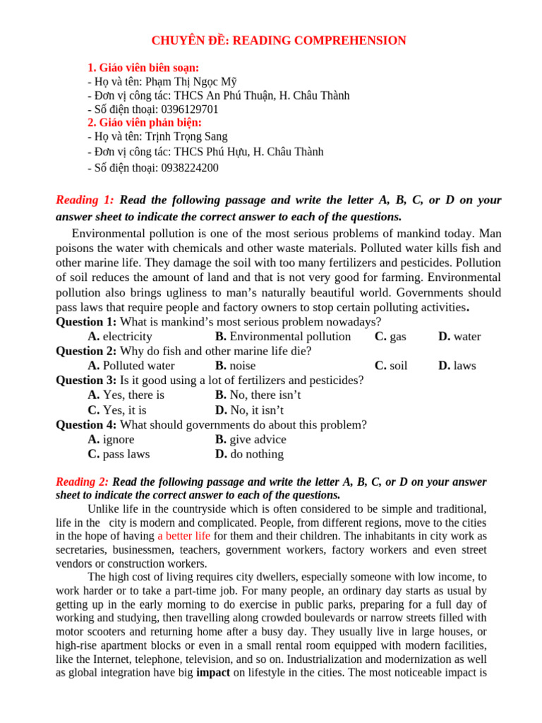 Reading Comprehension | PDF | Cost Of Living | Vegetables
