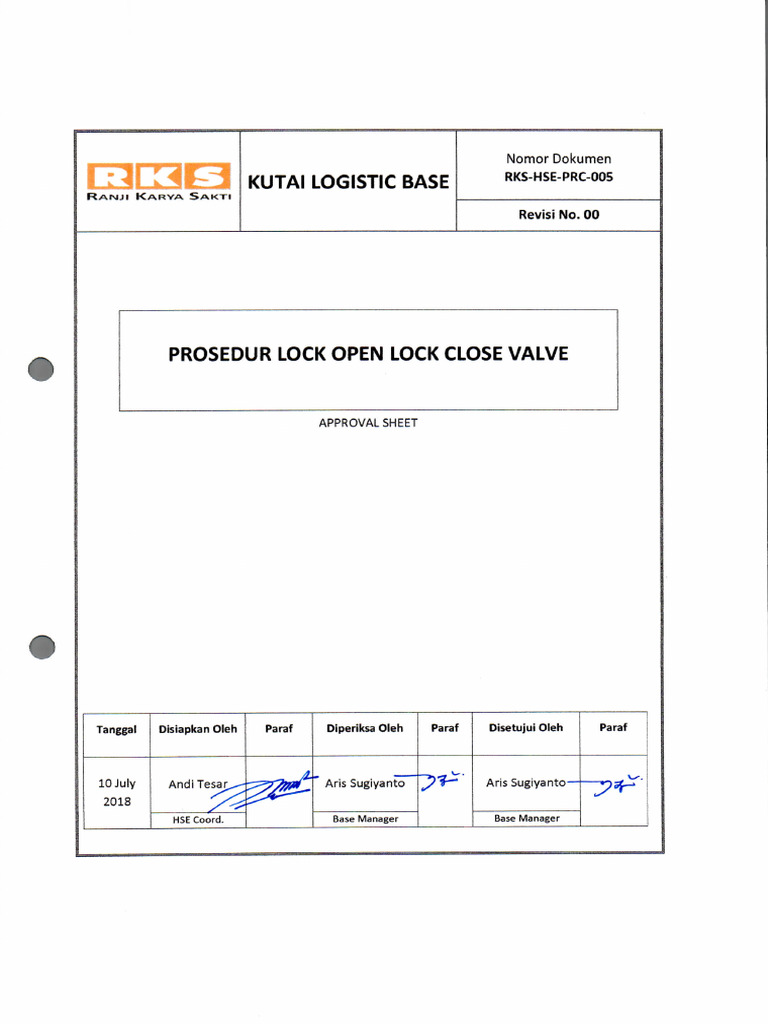 005 - Prosedur Lock Open Lock Close Valve | PDF