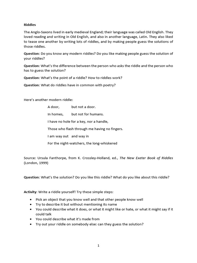 4 Riddles Students' Copy - Compressed | PDF | Riddle | English Poetry