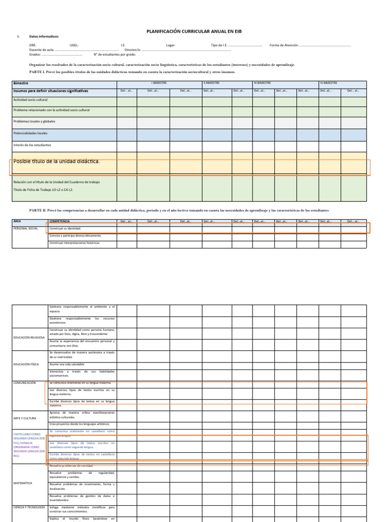 Planificación Curricular EIB Anual | PDF | Segundo lenguaje | Salón de ...