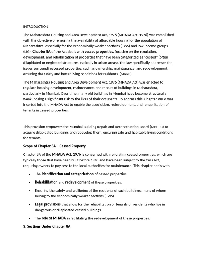 MHADA Act 1976: Cessed Property Guide | PDF | Property | Leasehold Estate