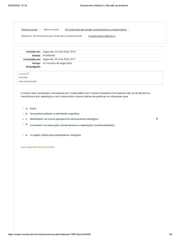 Revisão do Questionário Módulo II | PDF | Aprendizado | Pedagogia