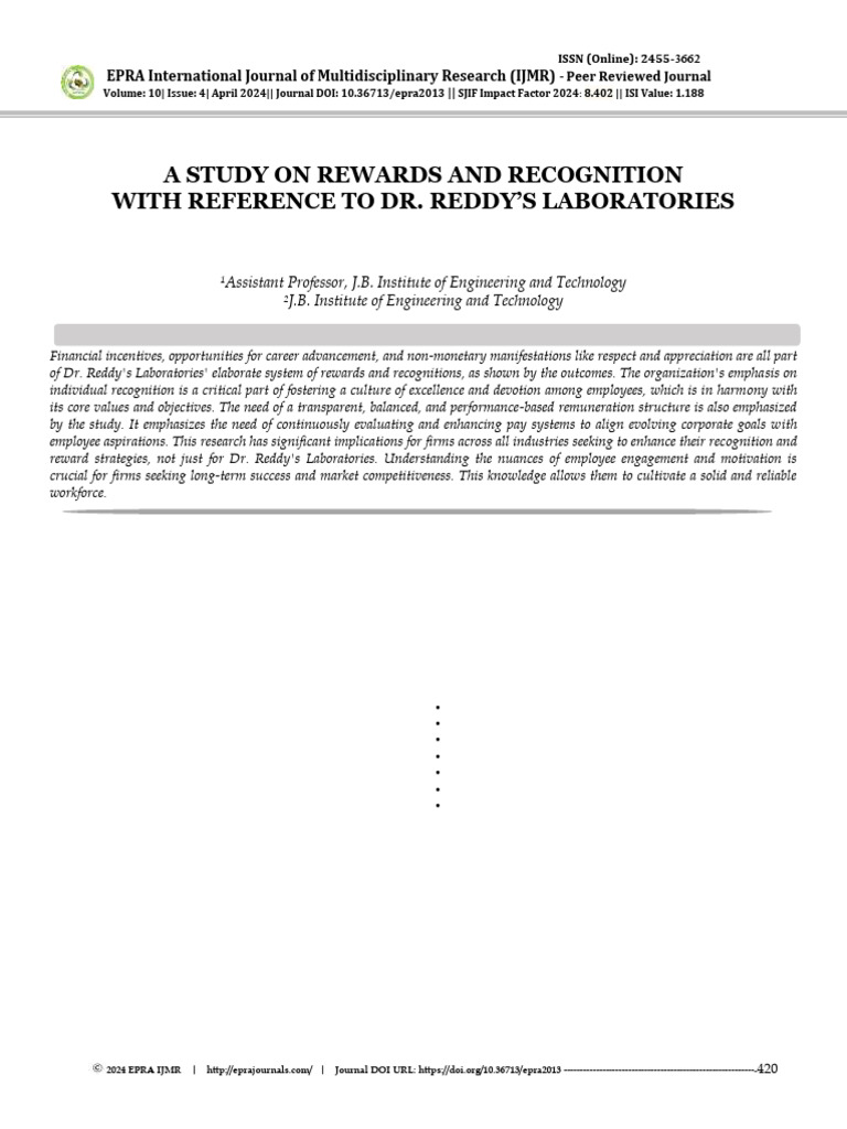 Rewards and Recognition at Dr. Reddy's | PDF | Incentive | Motivational