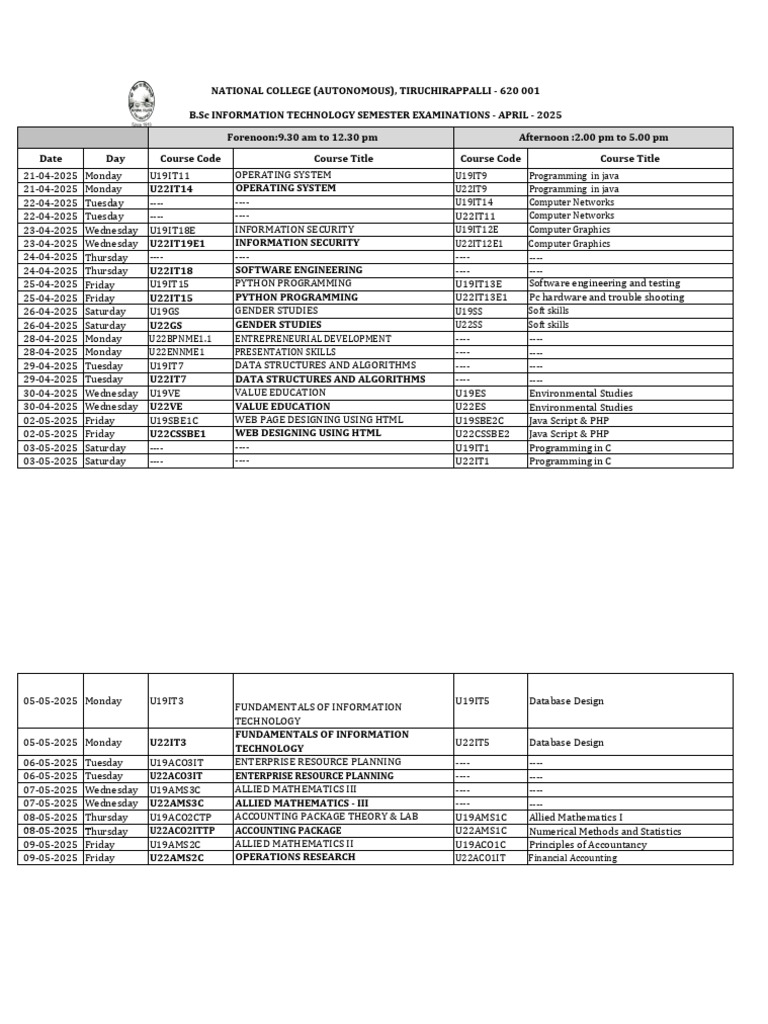 B.Sc IT Semester Exam Schedule 2025 | PDF | Computer Programming | Php