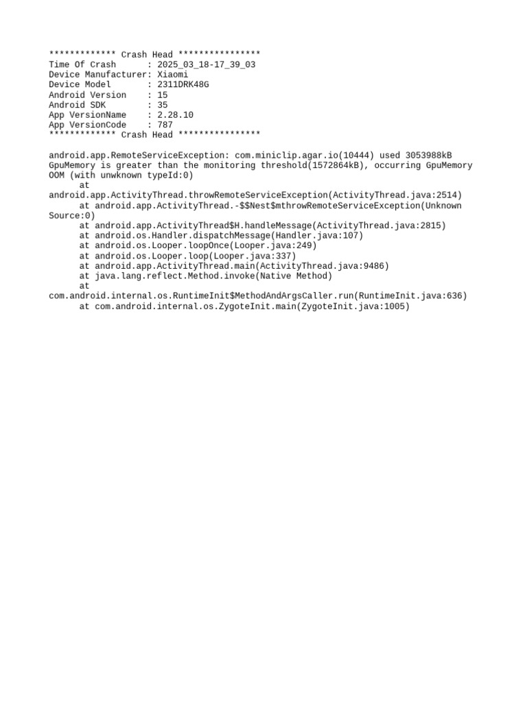 Xiaomi Device Crash Report Analysis | PDF