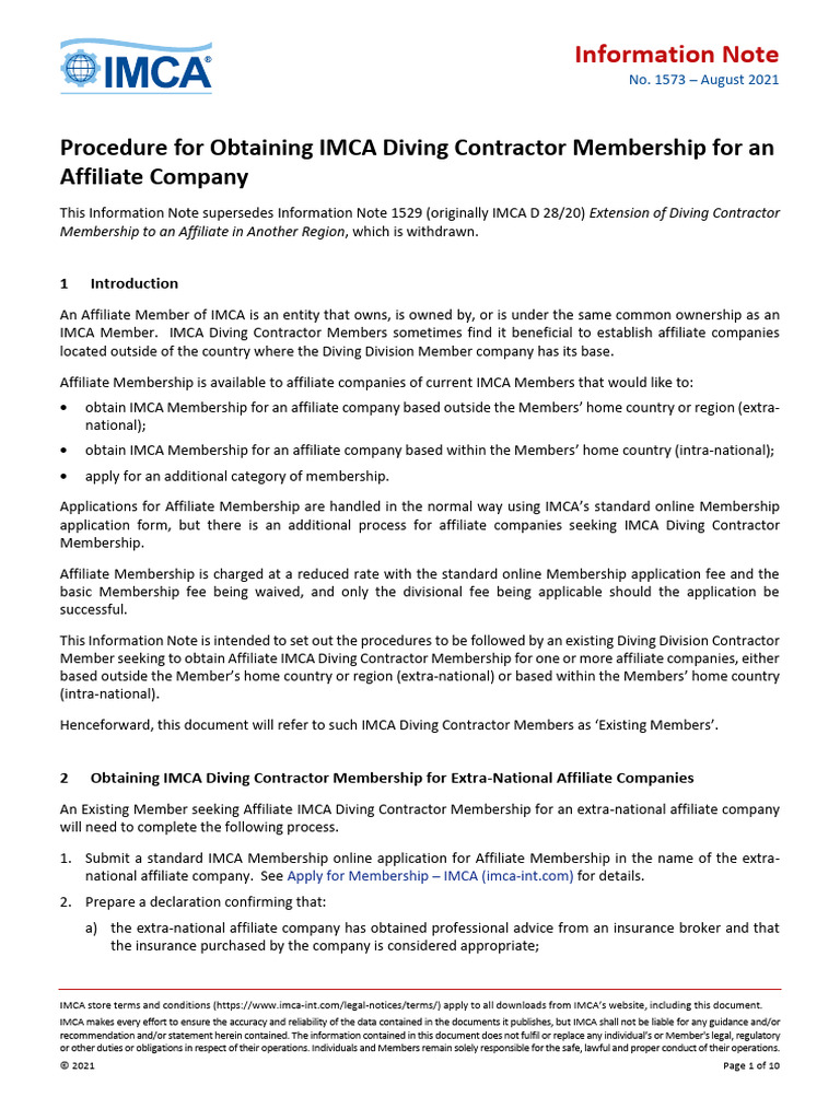 IMCA Information Note - 1573 - August 2021 - Procedure For Obtaining ...