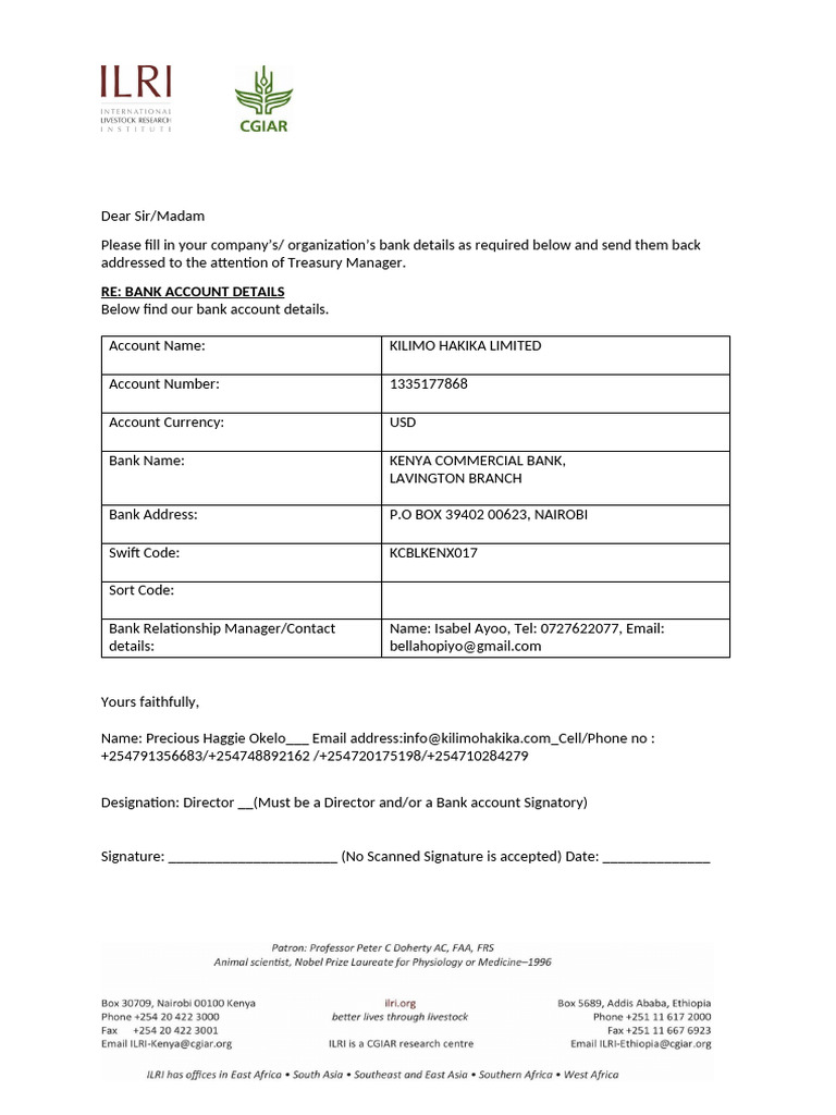 Bank Account Details Request Form - Local Suppliers | PDF
