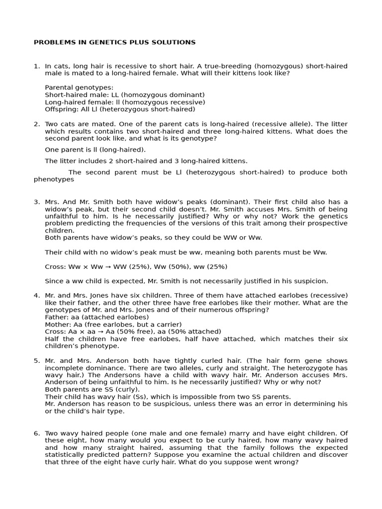 Genetics Practice Problems with Solutions | PDF | Dominance (Genetics ...