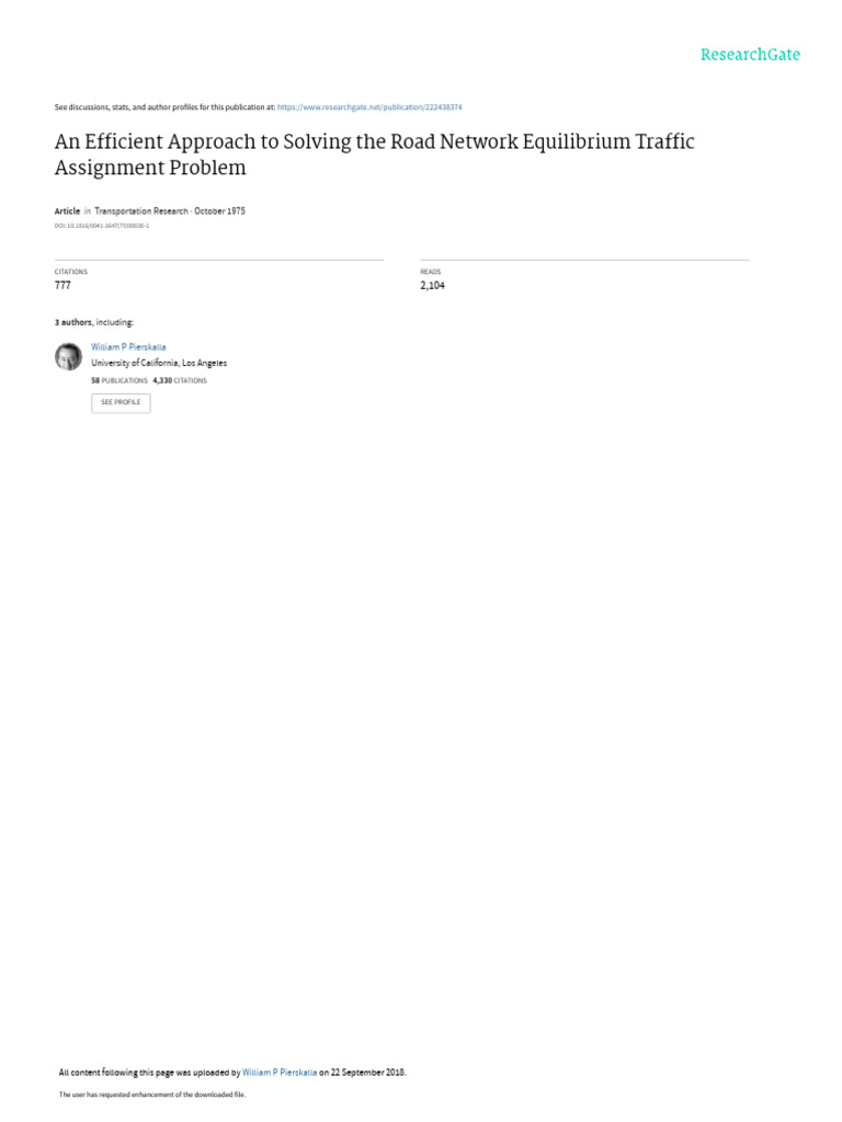 Efficient Road Network Traffic Assignment | PDF