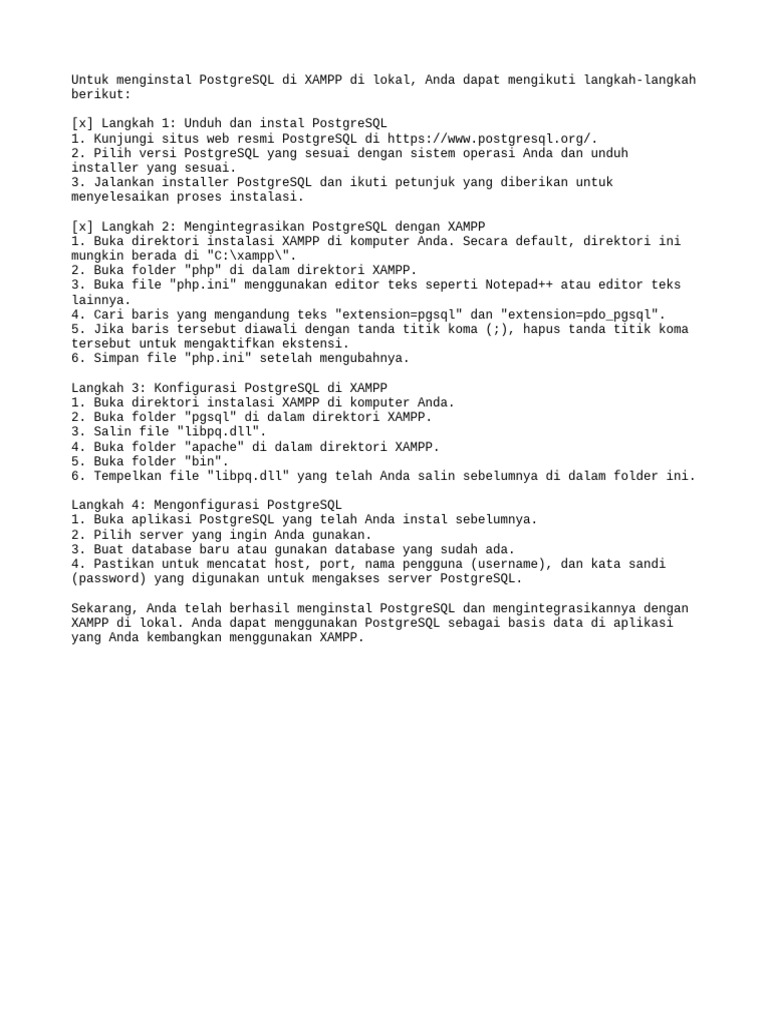 Integrasi PostgreSQL dengan XAMPP | PDF