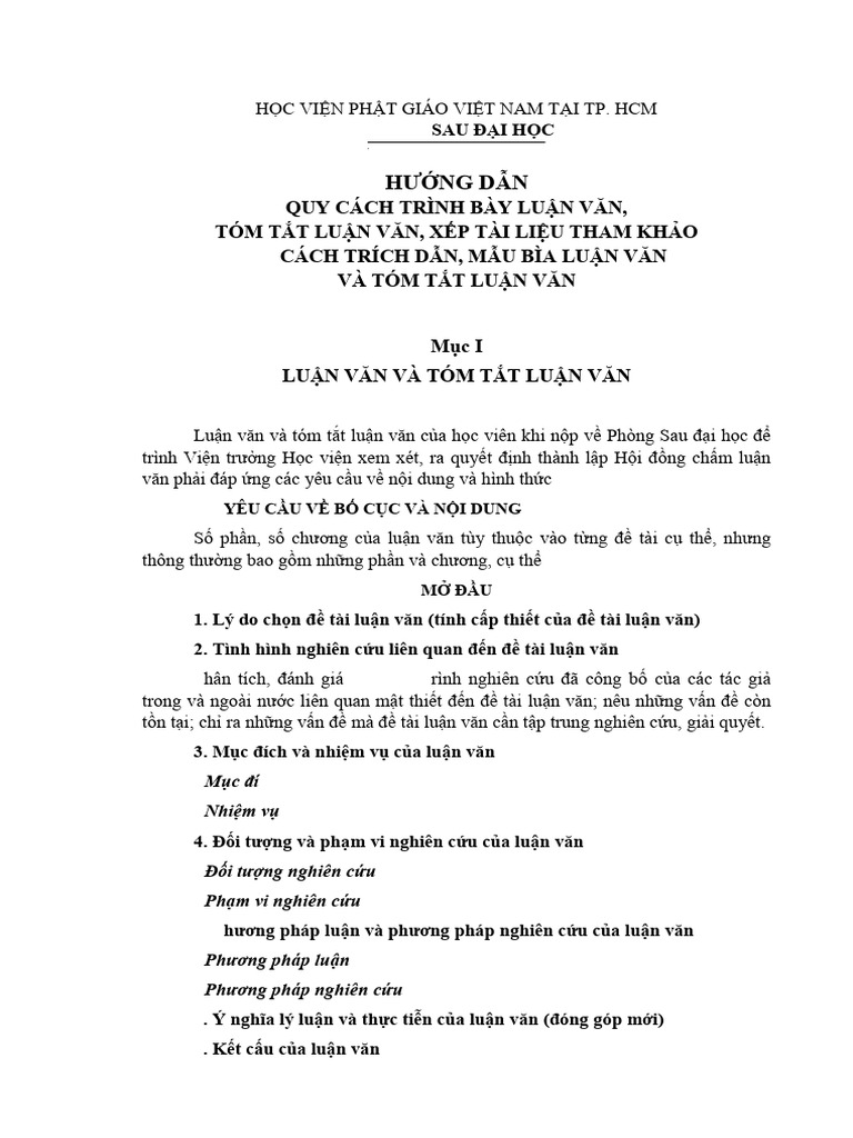 Huong Dan Quy Cach Trinh Bay Luan Van Thac Si | PDF