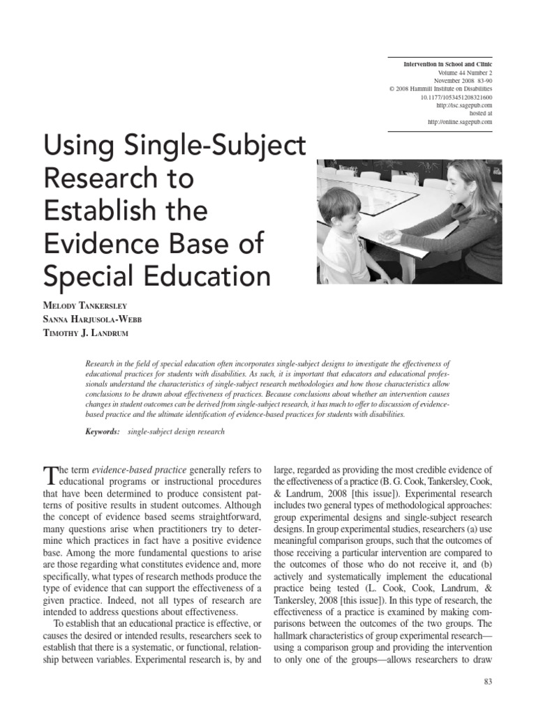 Tankersley Et Al., (2008) + Using Single-Subject Research To Establish ...