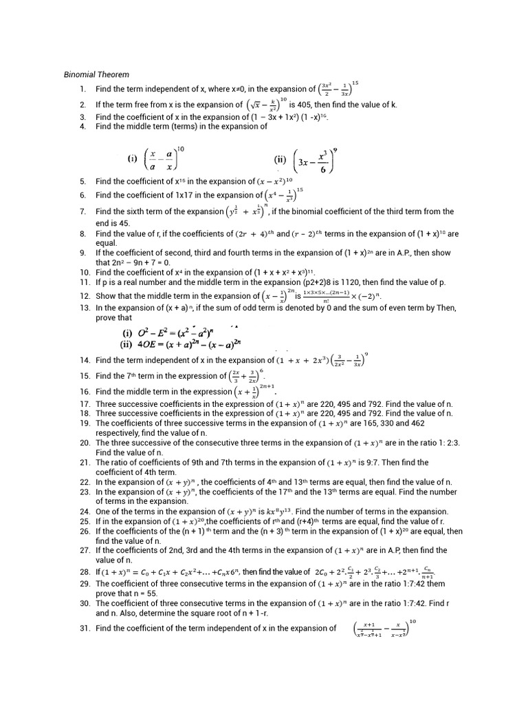 Binomial Theorem Problems and Solutions | PDF | Combinatorics | Number ...