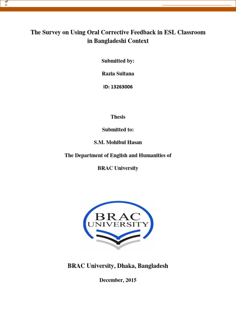 Oral Corrective Feedback in ESL Classrooms | PDF | Teachers | Learning