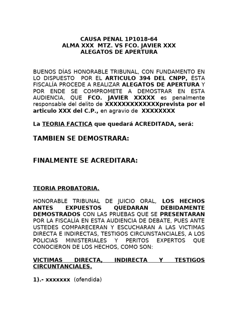 Alegatos de Apertura en Causa Penal | PDF | Justicia | Crimen y violencia
