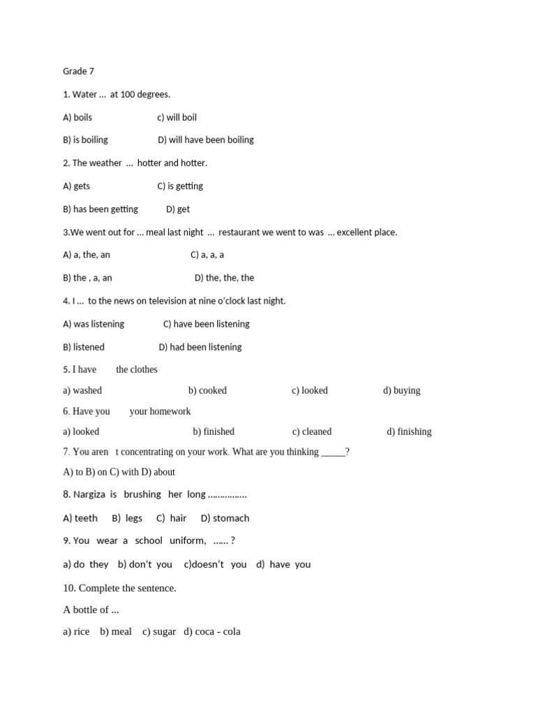 Grade 7 Test | PDF