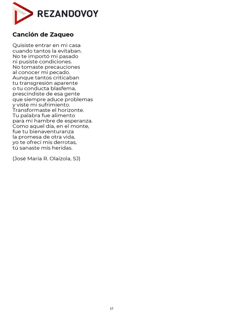 Reflexiones sobre la canción de Zaqueo | PDF