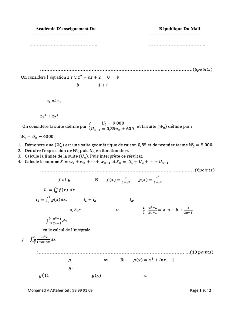 Exercices de mathématiques pré-bac 2023-2024 | PDF | Nombre complexe ...