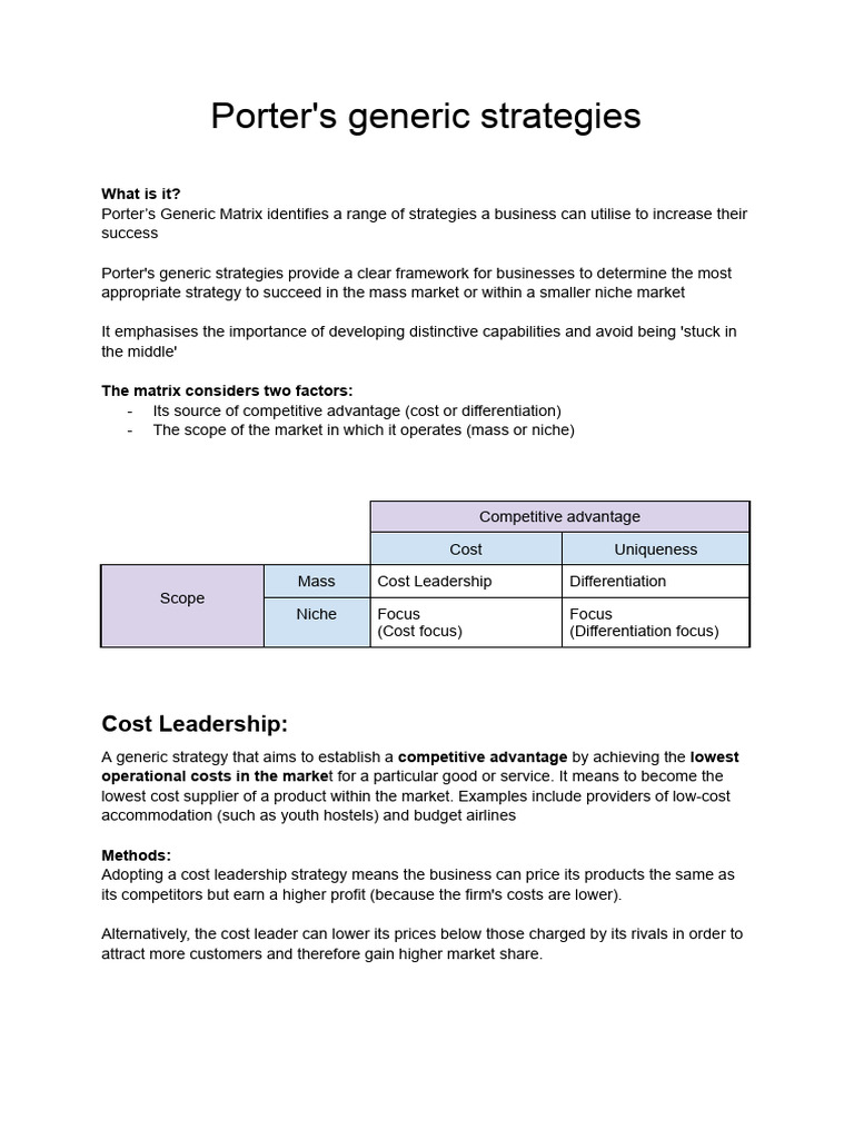 Understanding Porter's Generic Strategies | PDF | Competitive Advantage ...
