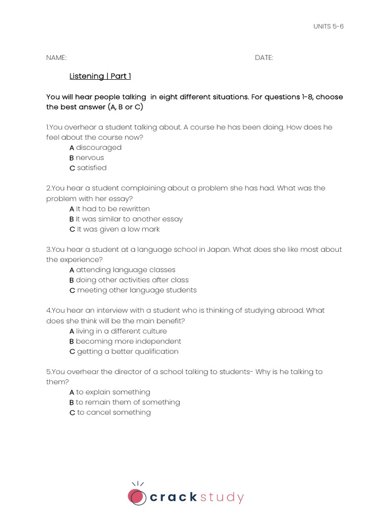 Listening and Reading Skills Practice | PDF | Human Communication ...