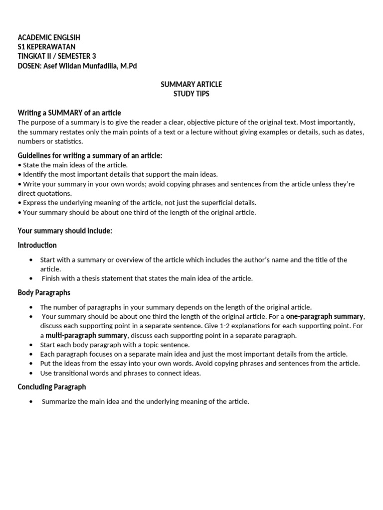 Article Summary Writing Guide | PDF