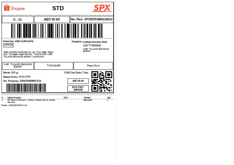 Label Pengiriman - SPX Standard - 1 | PDF