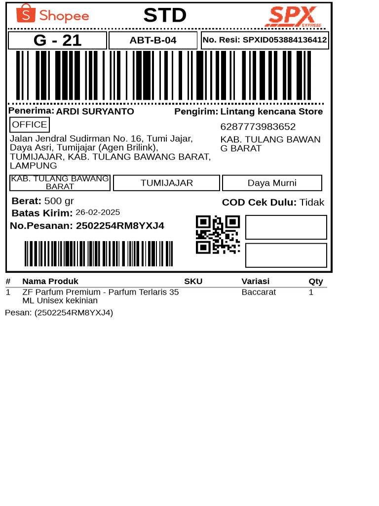 Label Pengiriman - SPX Standard - 1 | PDF