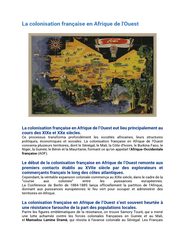 Héritage de la colonisation française en AOF | PDF | Afrique de l'Ouest ...