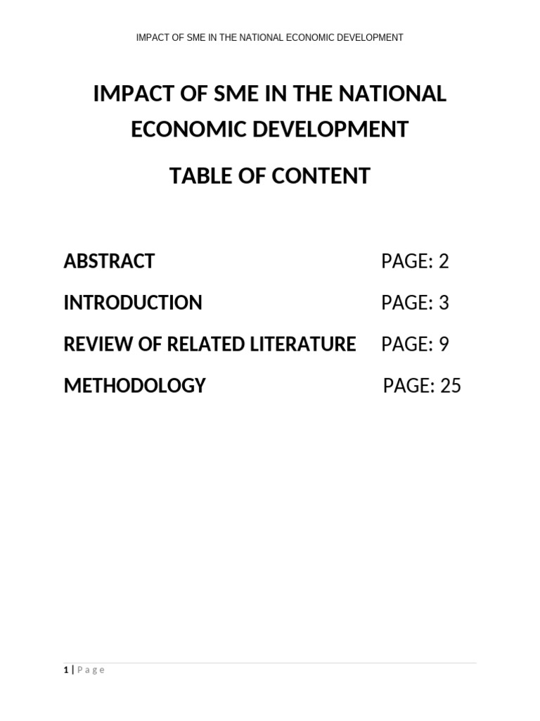 Impact of Sme in The National Economic Development | PDF | Small And ...
