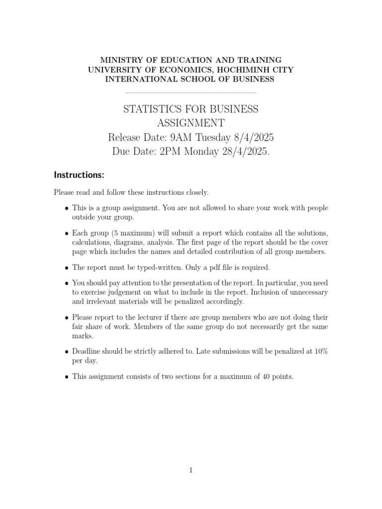 Business Statistics Assignment Guide | PDF | Statistical Analysis ...