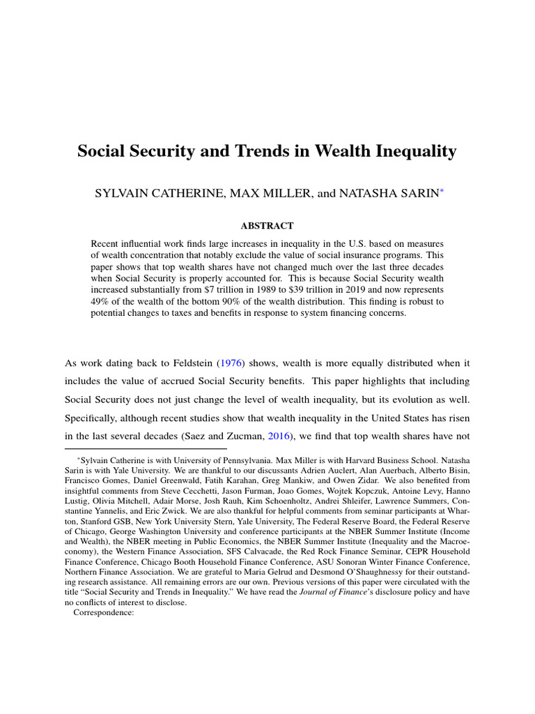 Social Security and Trends in Weath Inequality | PDF | Cost Of Living ...