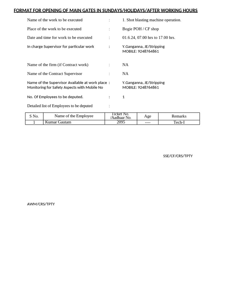 Main Gates Opening Schedule for Work | PDF