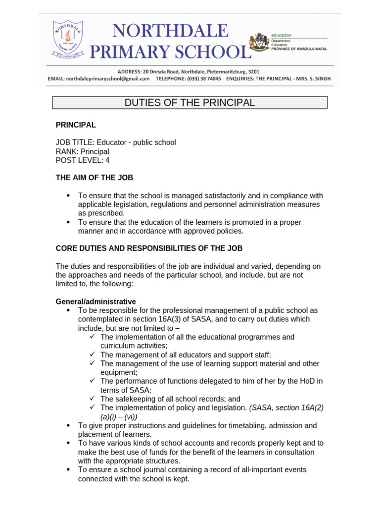 Duties of The Principal | PDF | Curriculum