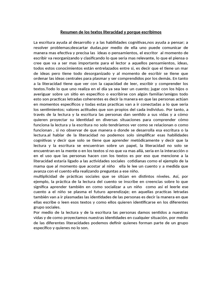 Resumen de Los Textos Literacidad y Porque Escrib | PDF | Literatura ...