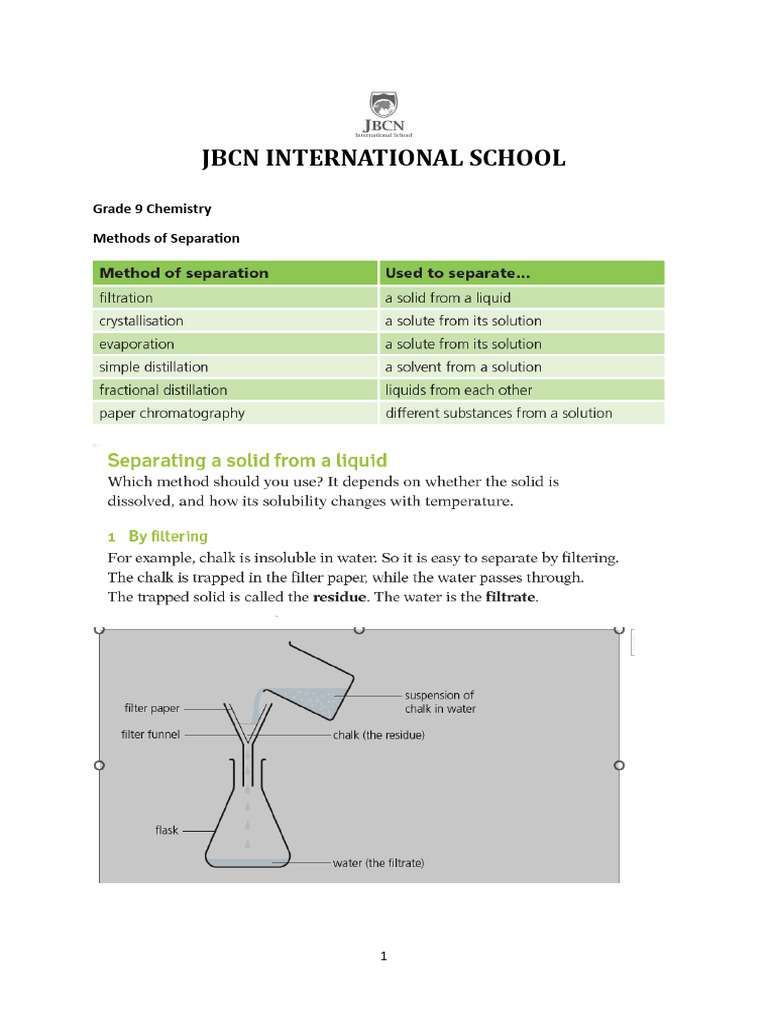 Grade 9 Chemistry: Separation Methods | PDF